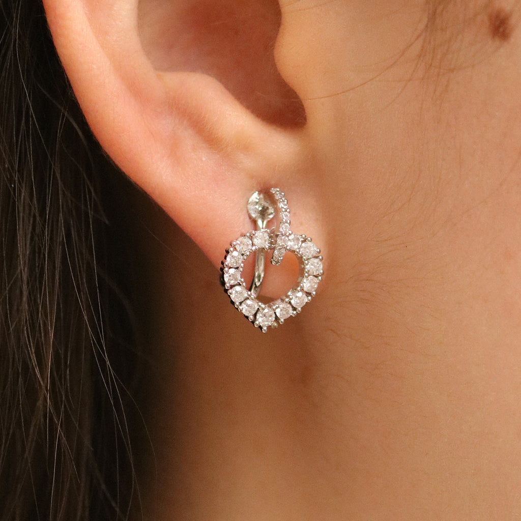 Cubic Double Heart Clip On Earrings-1