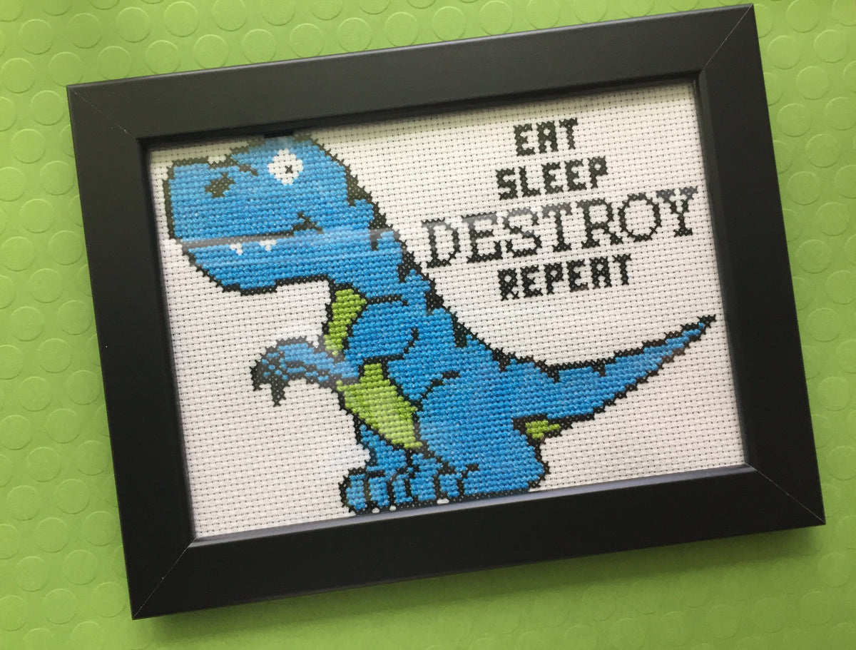 Dinosaur Destroy Counted Cross Stitch DIY KIT Intermediate-1