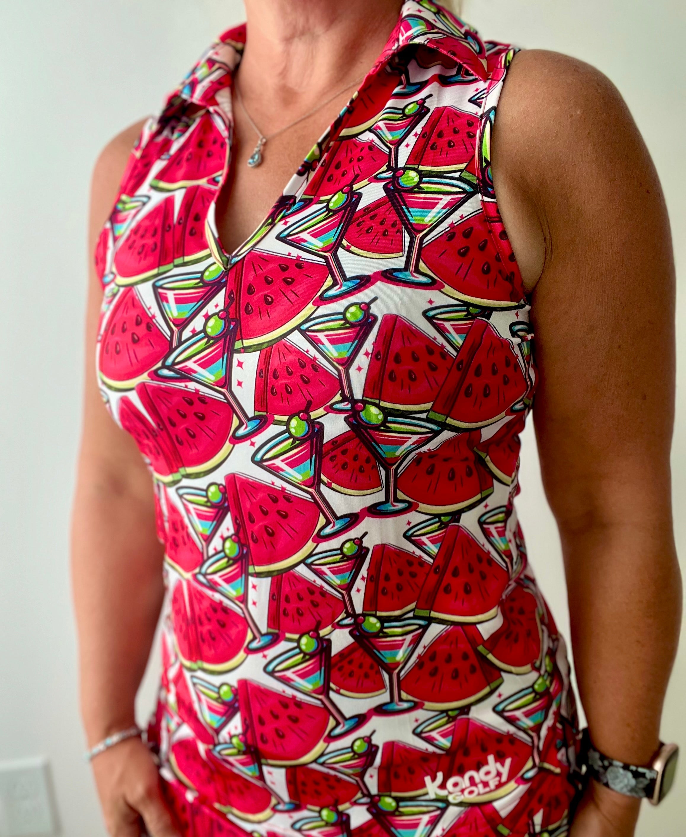 Women's assorted racerback golf polo shirt in athletic fit with sleeveless collar design. — view 3