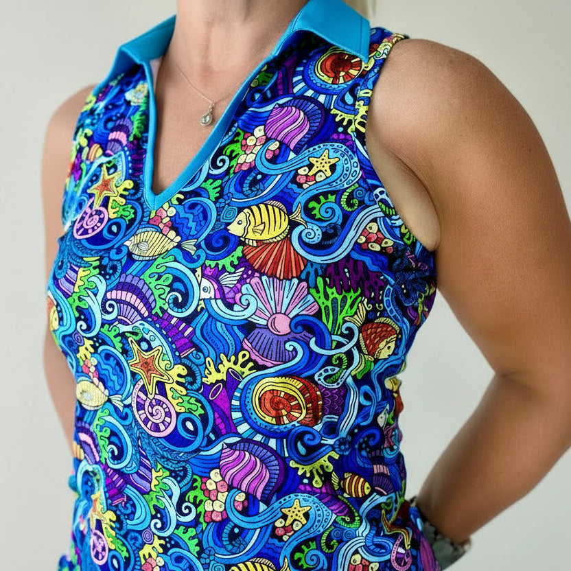 Women's assorted racerback golf polo shirt in athletic fit with sleeveless collar design. — view 2