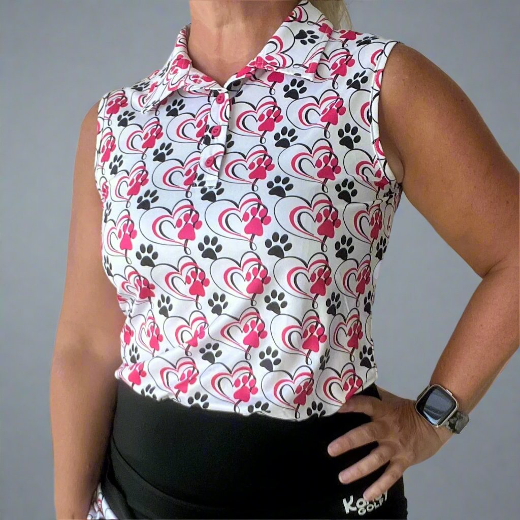 Women's sleeveless golf polo shirt featuring a button-up collar, moisture-wicking fabric, and regular fit. — view 4