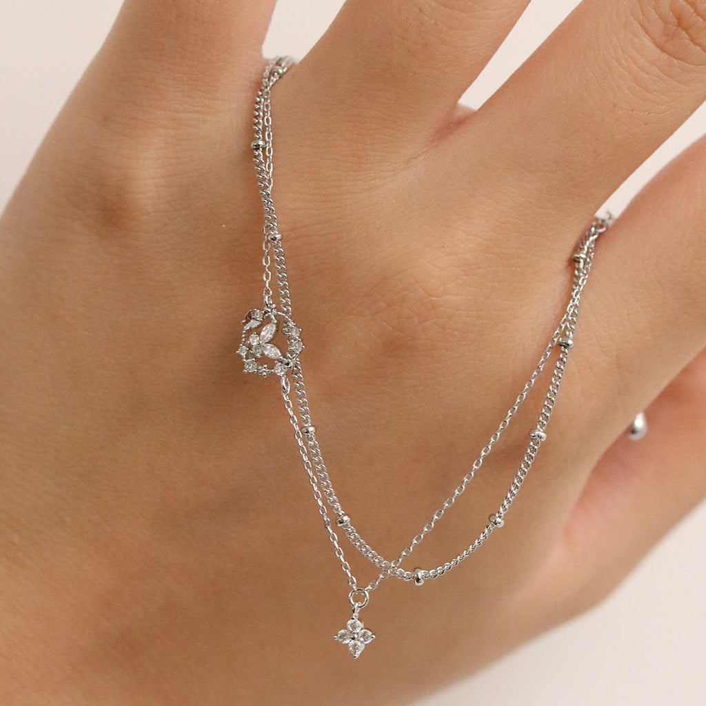 Cubic floral butterfly layered bracelet-2