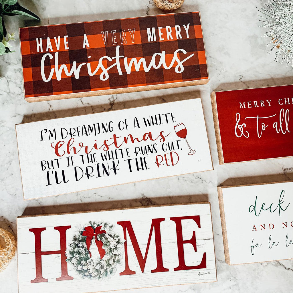 Handcrafted wooden Christmas Home sign featuring a festive holiday wreath replacing the letter O — view 3