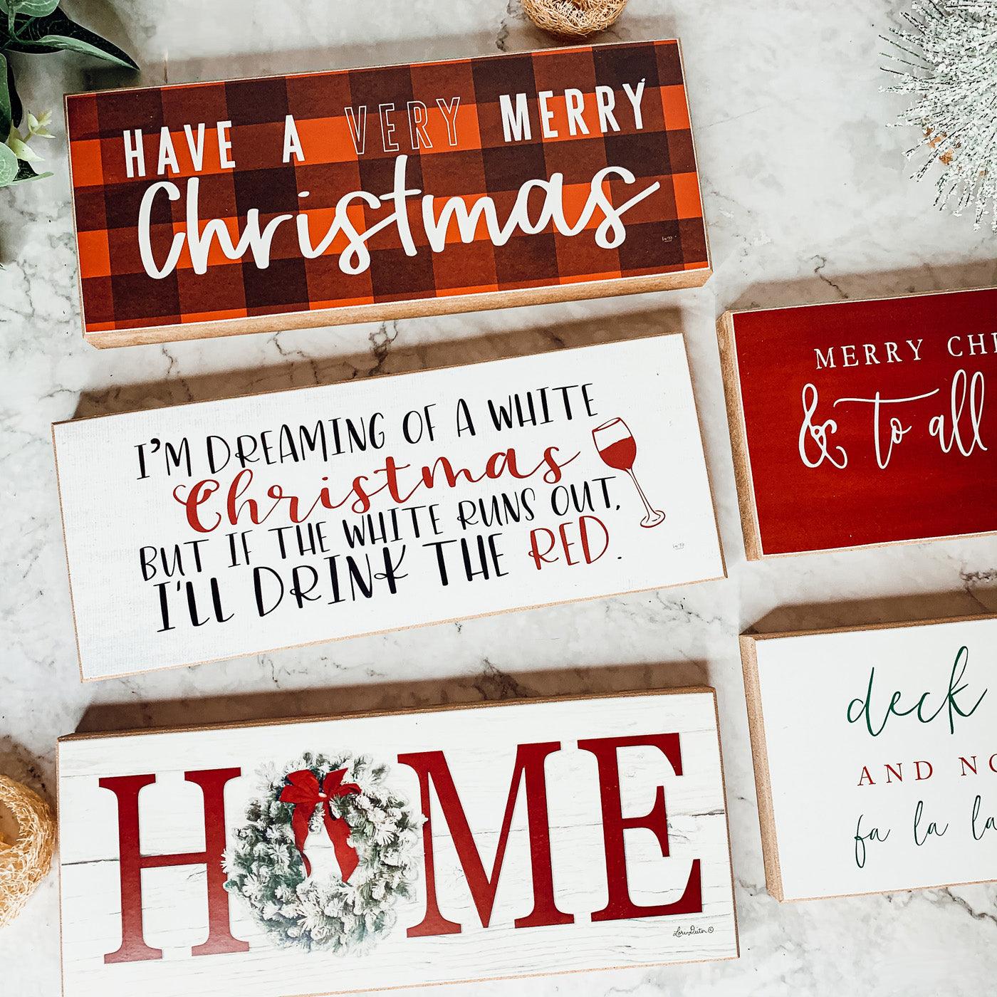 Handcrafted wooden Christmas Home sign featuring a festive holiday wreath replacing the letter O — view 3