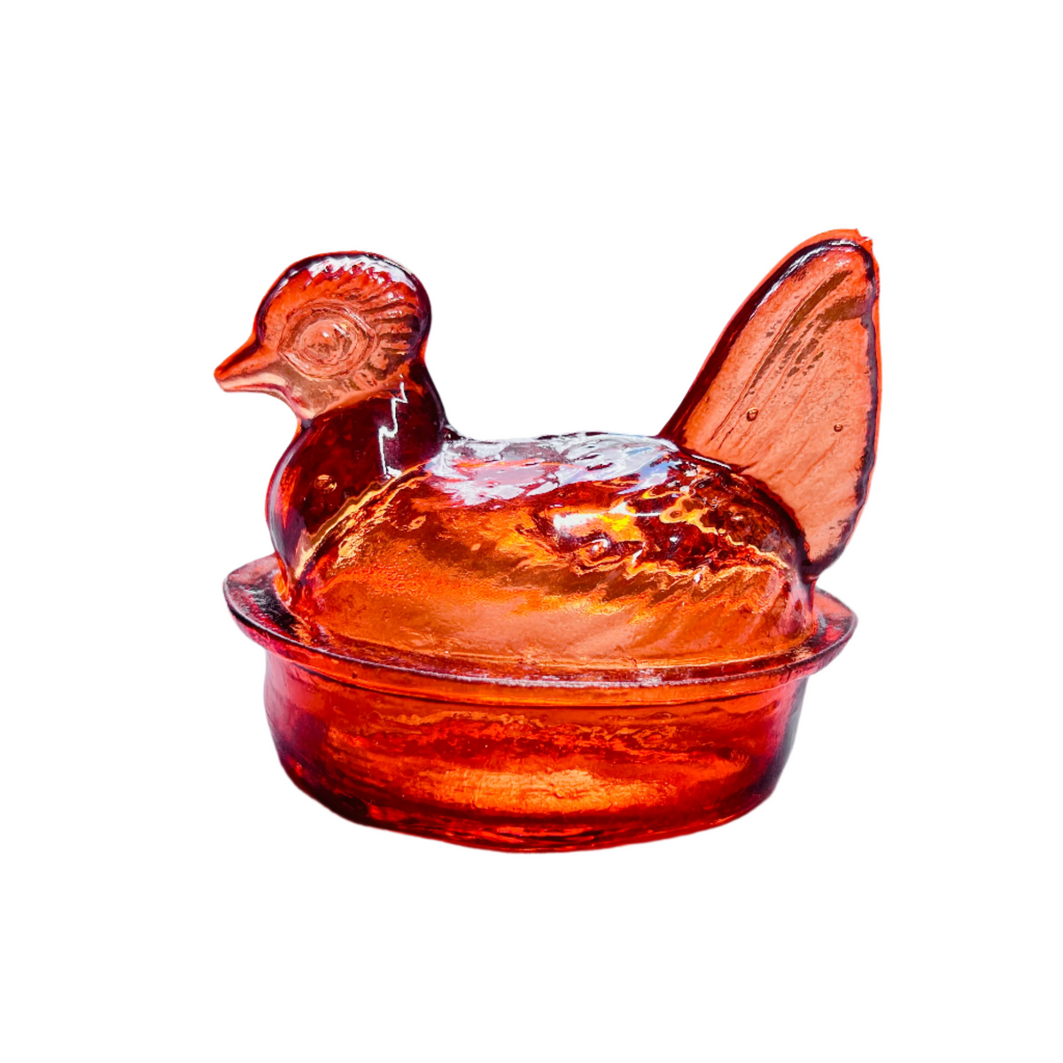 Nesting Hen Bowl & Lid - TANGERINE (Pumpkin)| Hand Blown Glass - Colombia-0