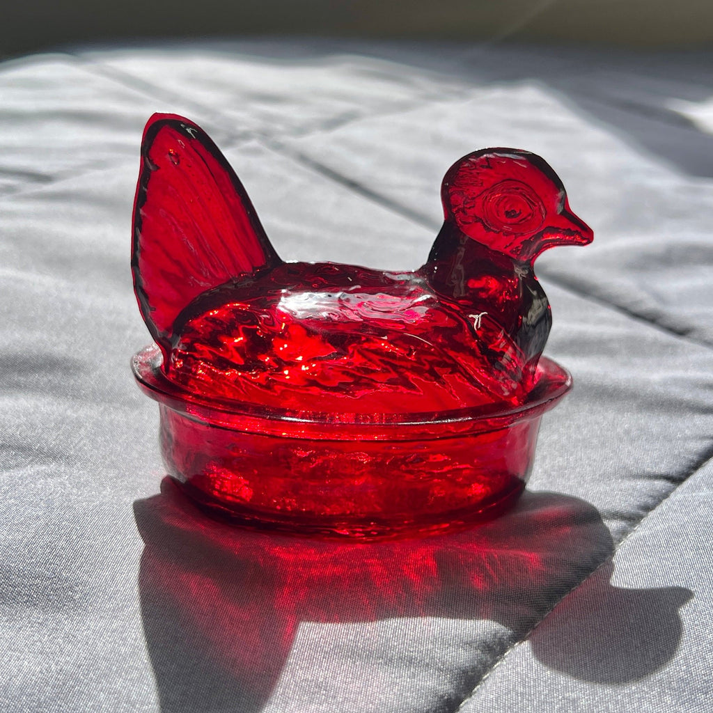 Nesting Hen Bowl & Lid - RUBY RED | Hand Blown Glass - Colombia-4