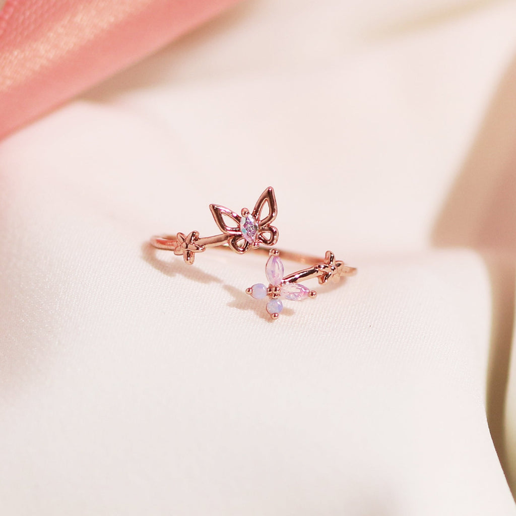 Smoky topaz moonstone butterfly ring-1