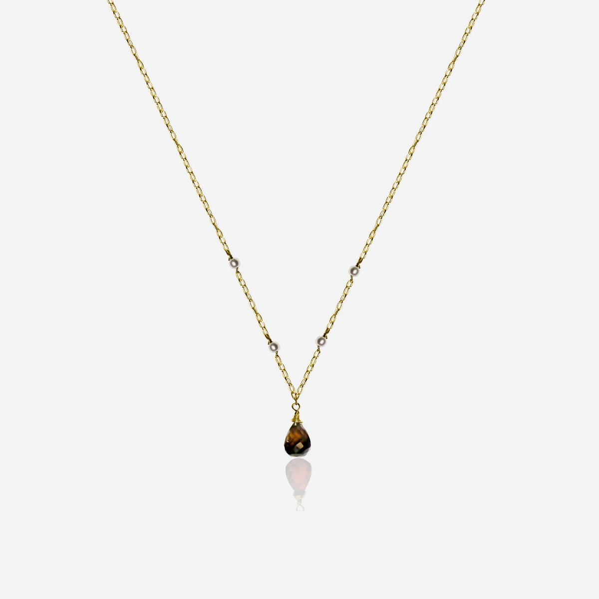Smoky Quartz & Akoya Pearl Pendant Necklace | 14K Gold-0