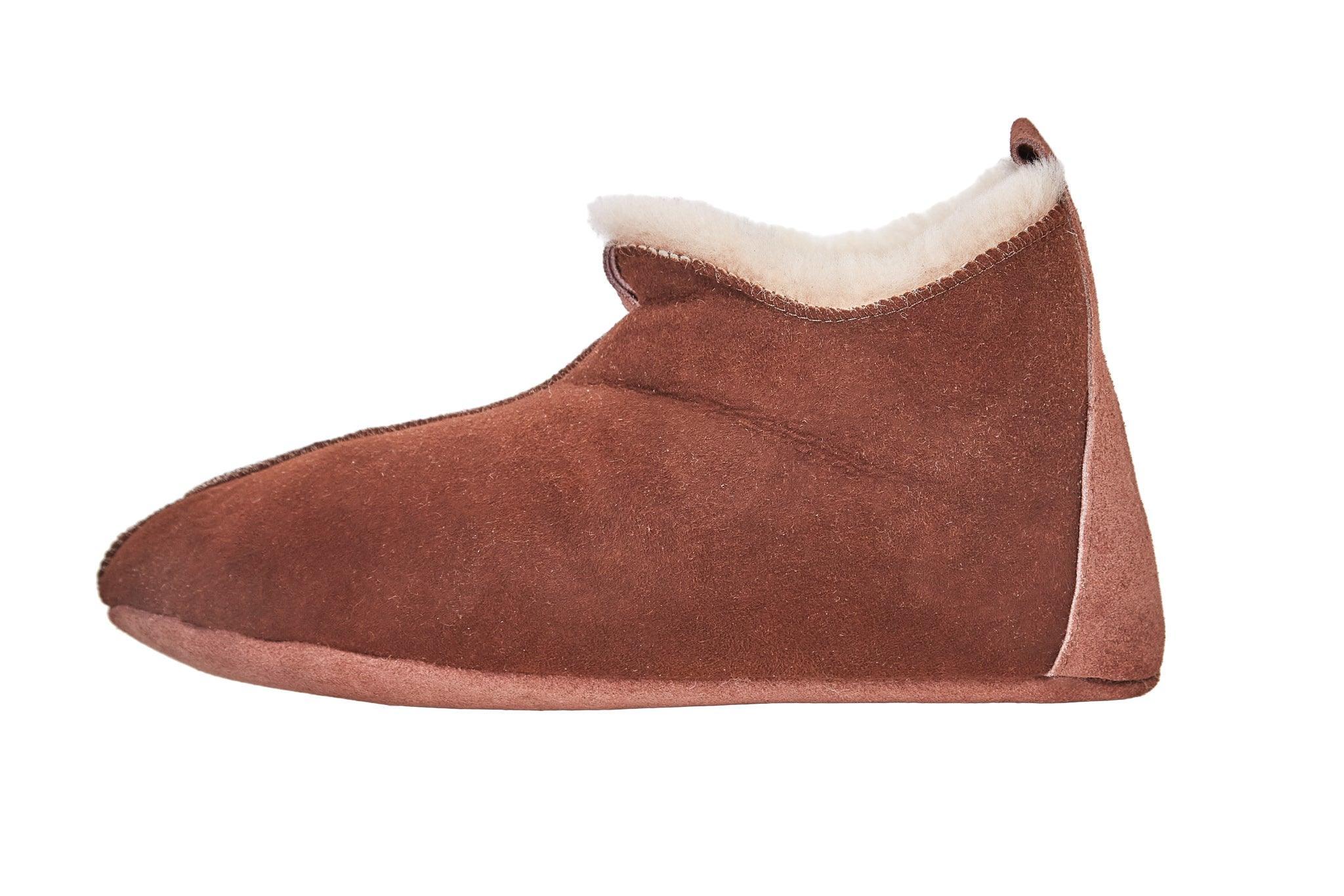 Adult brown natural sheepskin boots with cozy wool interior and genuine leather sole — view 2