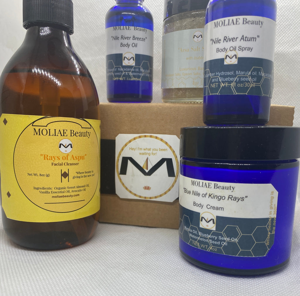 MOLIAE Royal Blue Nile self care set with body oil, face cleanser, and salt scrub — view 4