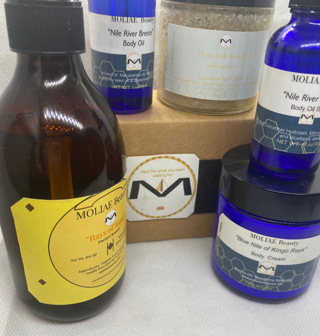 MOLIAE Royal Blue Nile self care set with body oil, face cleanser, and salt scrub — view 5