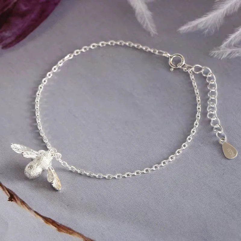 925 Sterling Silver Big Bee Charm Anklet-1