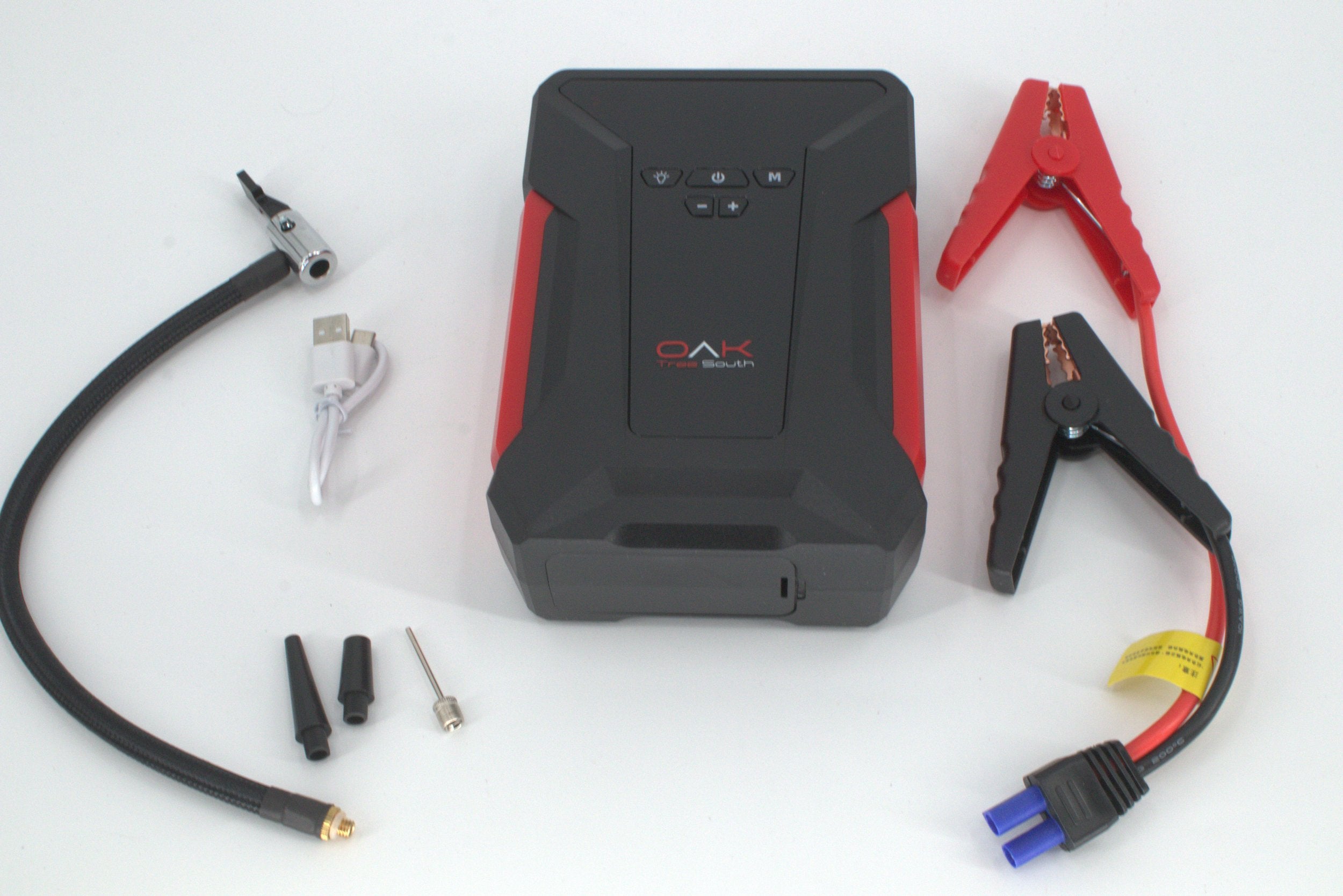 Portable 1000 Amp battery jumper power bank with air compressor cables and carrying case