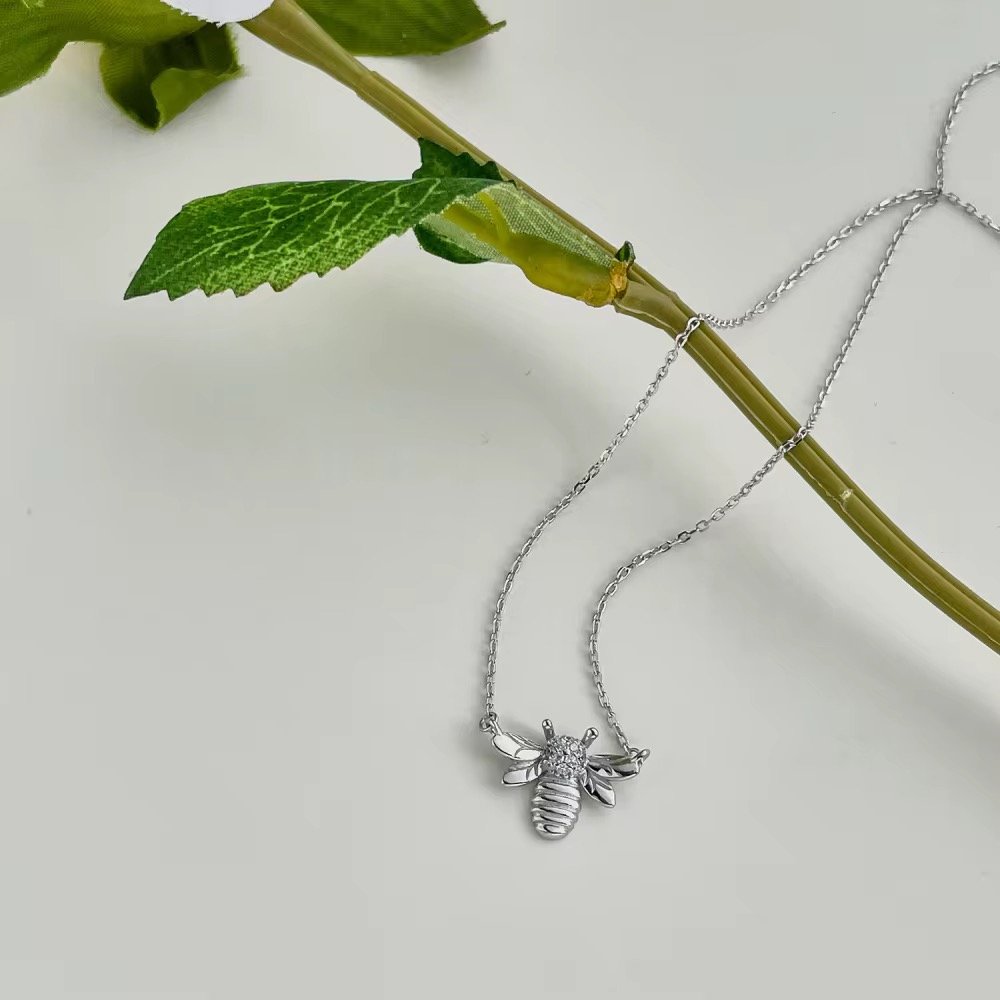 925 Sterling Silver Bee CharmNature Inspired  Necklace  Zirconia-1