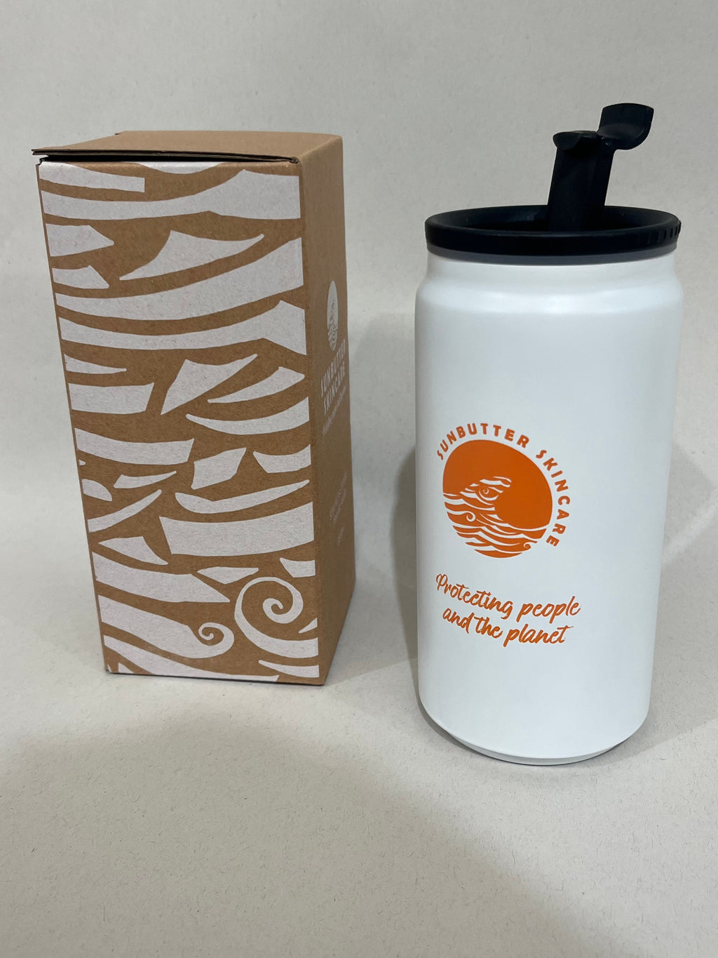 SunButter insulated 330ml reusable coffee cup in metal finish with screw top lid and drinking flap — view 5