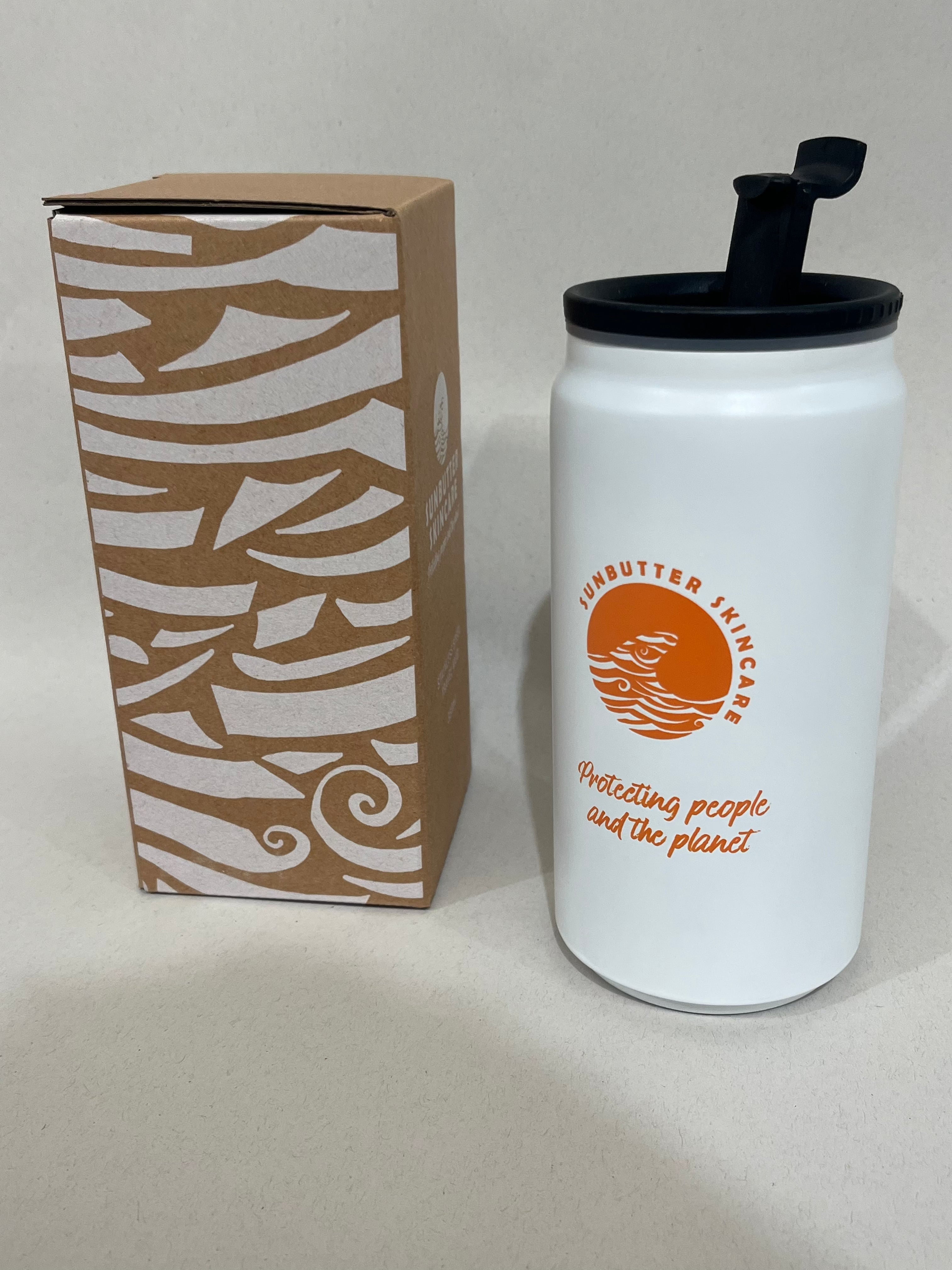SunButter insulated 330ml reusable coffee cup in metal finish with screw top lid and drinking flap — view 5