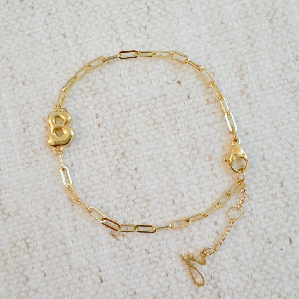 18k gold plated mini balloon initial bracelet on a delicate chain with adjustable extender — view 5