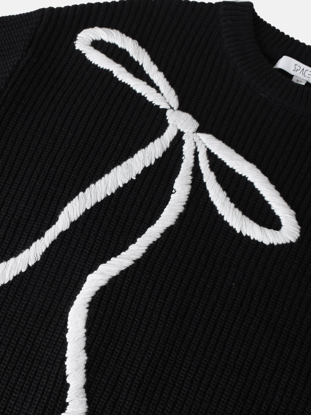 Embroidered Bow Sweater - Black/White-4