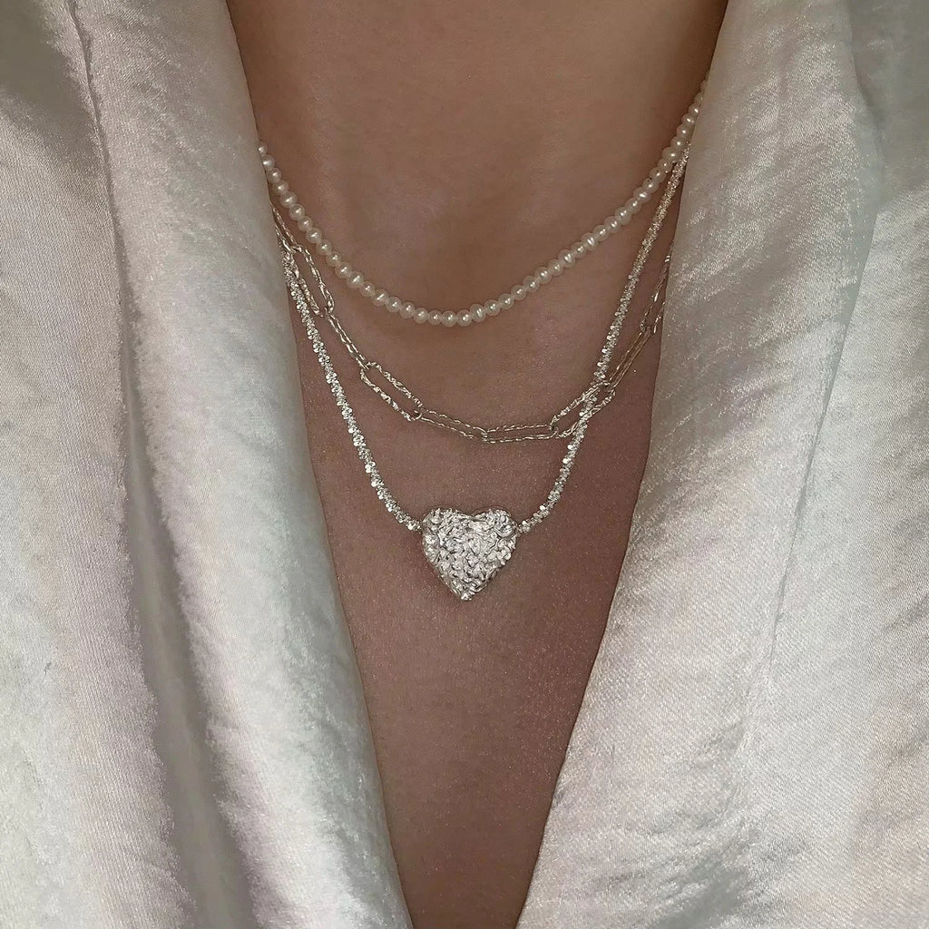 925 Sterling Silver Heart Necklace Dainty Sparkle Chain for Women-3