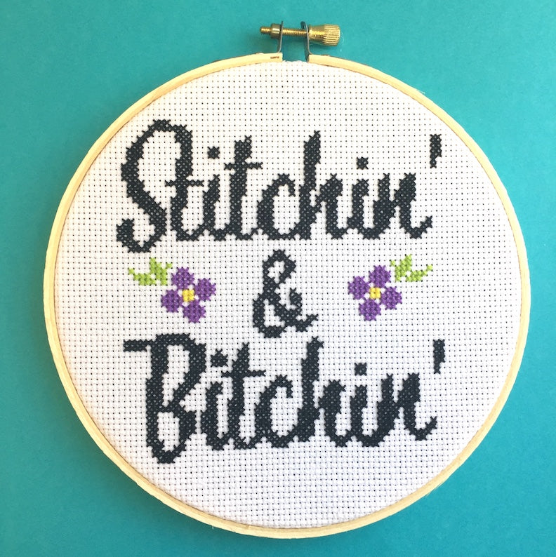 Stitchin' & Bitchin' Counted Cross Stitch DIY KIT Intermediate-0