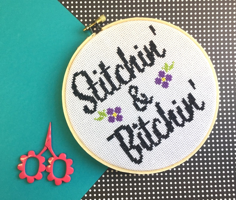 Stitchin' & Bitchin' Counted Cross Stitch DIY KIT Intermediate-1