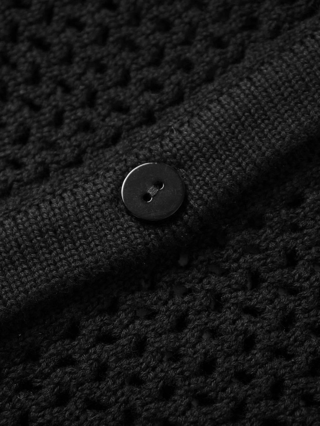 Crochet Knit Button Down Cardigan-Black-3