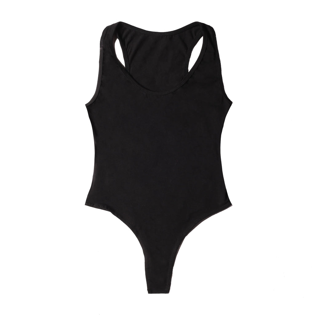 Women's seamless cotton racerback bodysuit in a form-fitting design with a rounded neckline — view 4