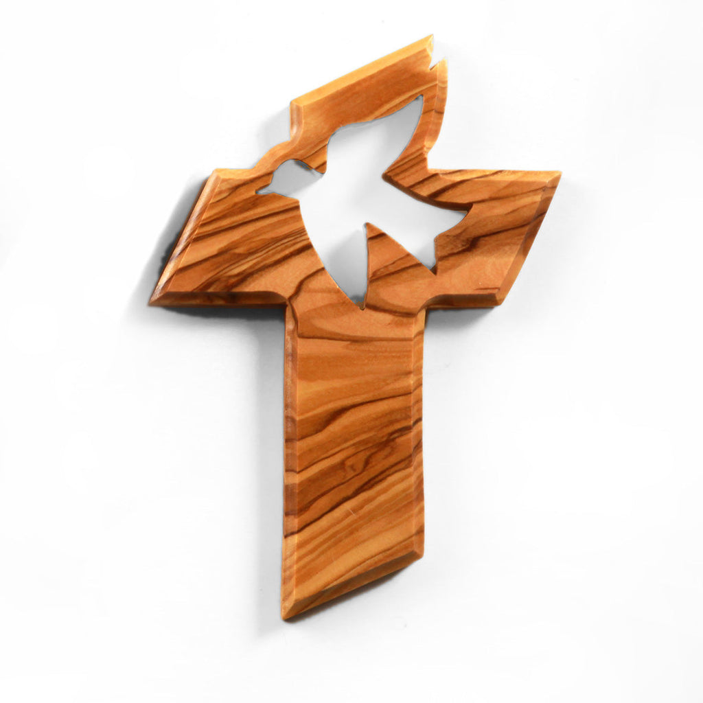 Olive wood wall cross with dove of peace-0
