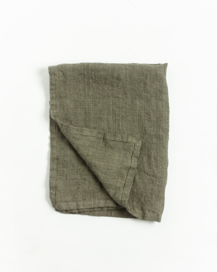 Stone washed linen tea towel folded with hemmed edges and hanging loop, premium European flax — view 5