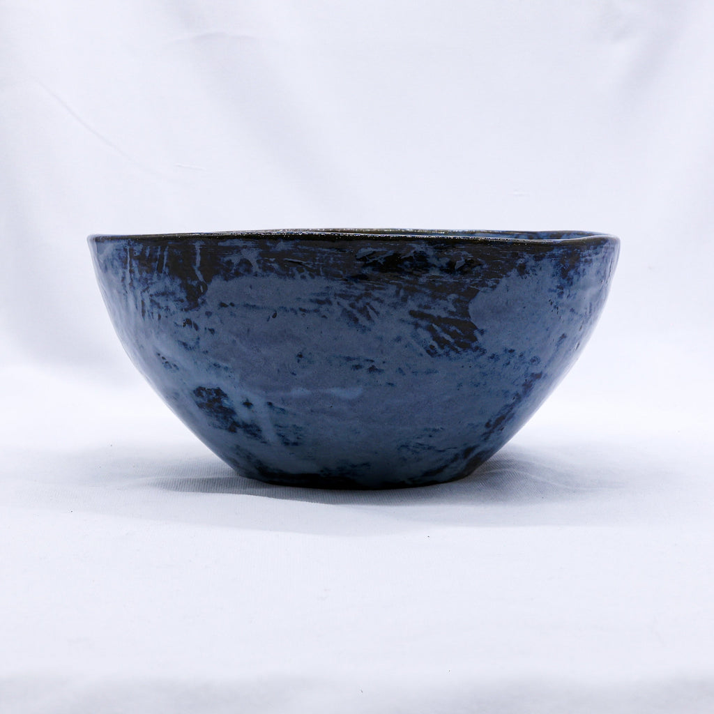 Small Smoked Grey Tidal Blue Wash Handmade Ceramic Stoneware Dinner Bowl-0