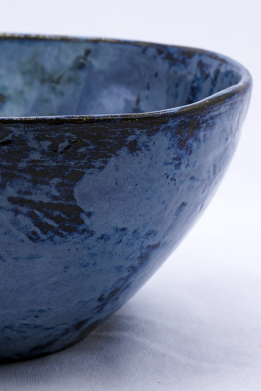 Small Smoked Grey Tidal Blue Wash Handmade Ceramic Stoneware Dinner Bowl-1