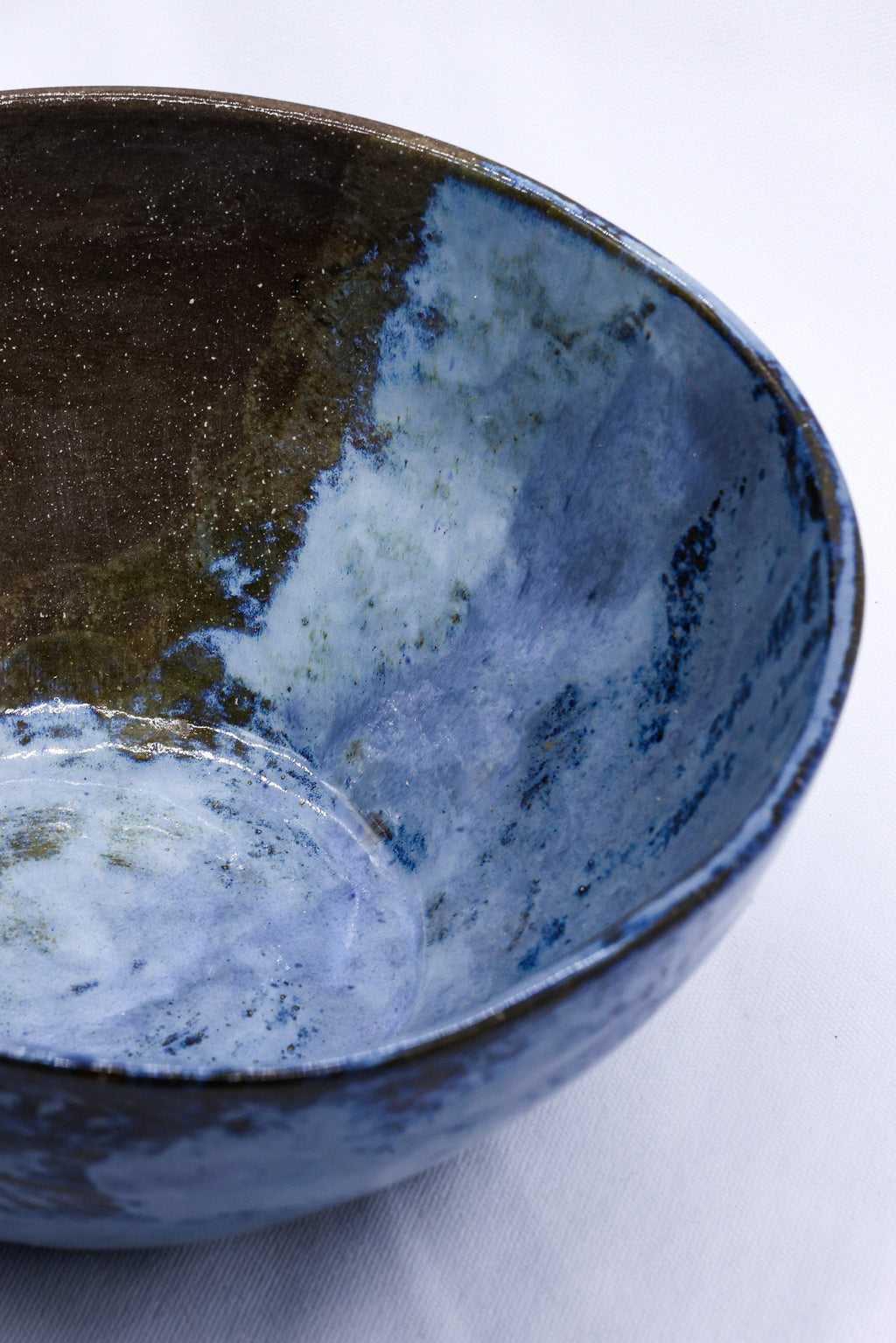 Small Smoked Grey Tidal Blue Wash Handmade Ceramic Stoneware Dinner Bowl-2