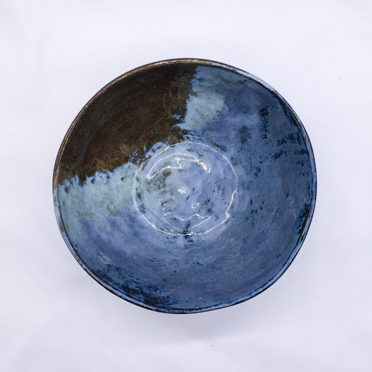 Small Smoked Grey Tidal Blue Wash Handmade Ceramic Stoneware Dinner Bowl-3