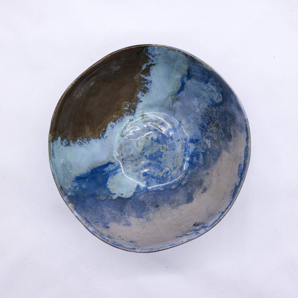 Large Stone Reef Blue Handmade Ceramic Stoneware Dinner Bowl-3