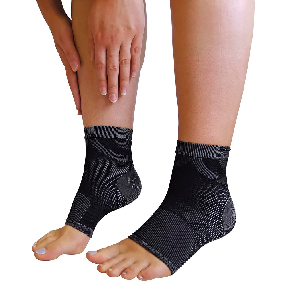 Grey and black mesh plantar fasciitis compression sleeve socks featuring targeted arch support — view 3
