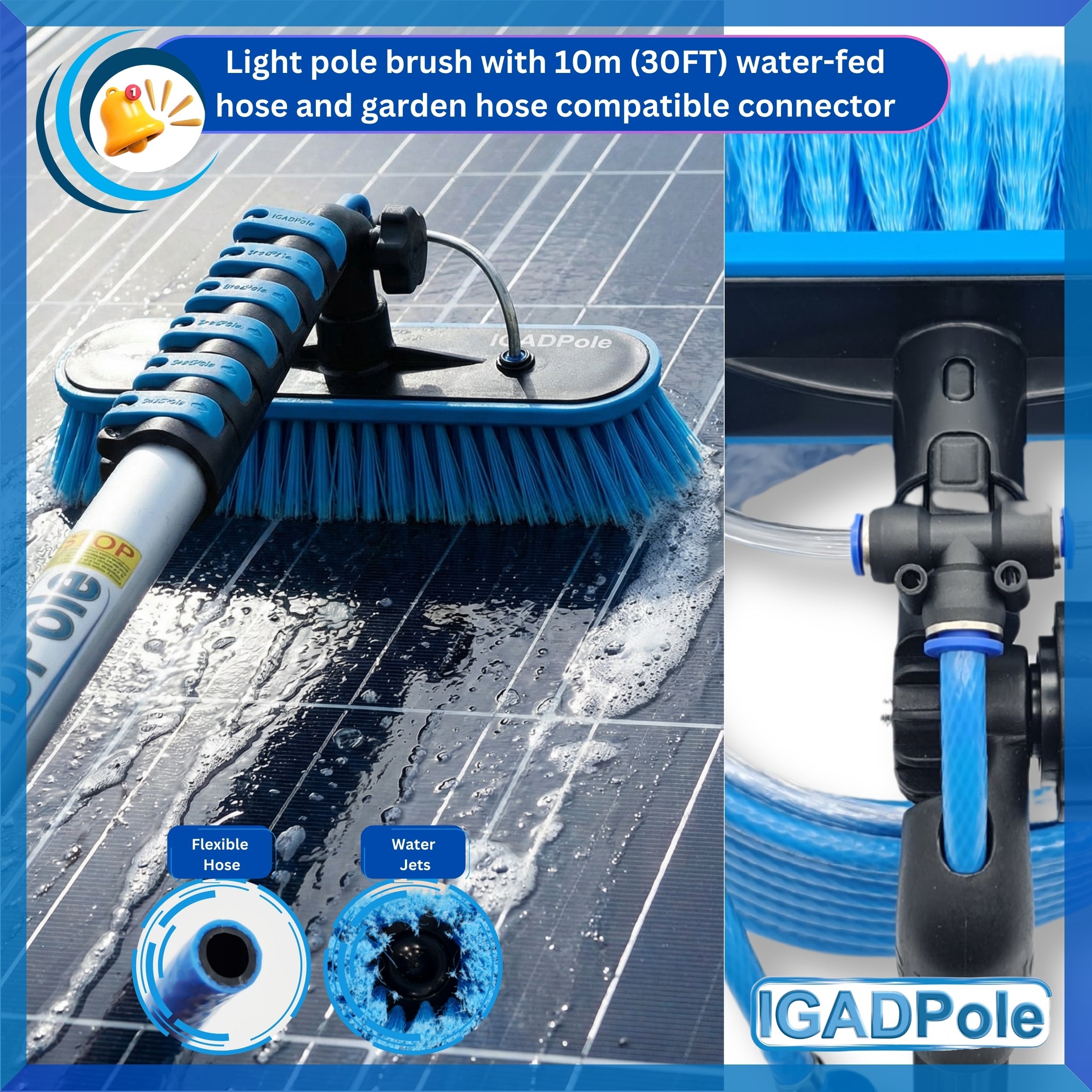 20ft telescoping washing kit with water-fed brush, squeegee, cobweb duster, and soap dispenser — view 3