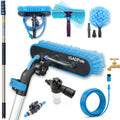 20ft telescoping washing kit with water-fed brush, squeegee, cobweb duster, and soap dispenser