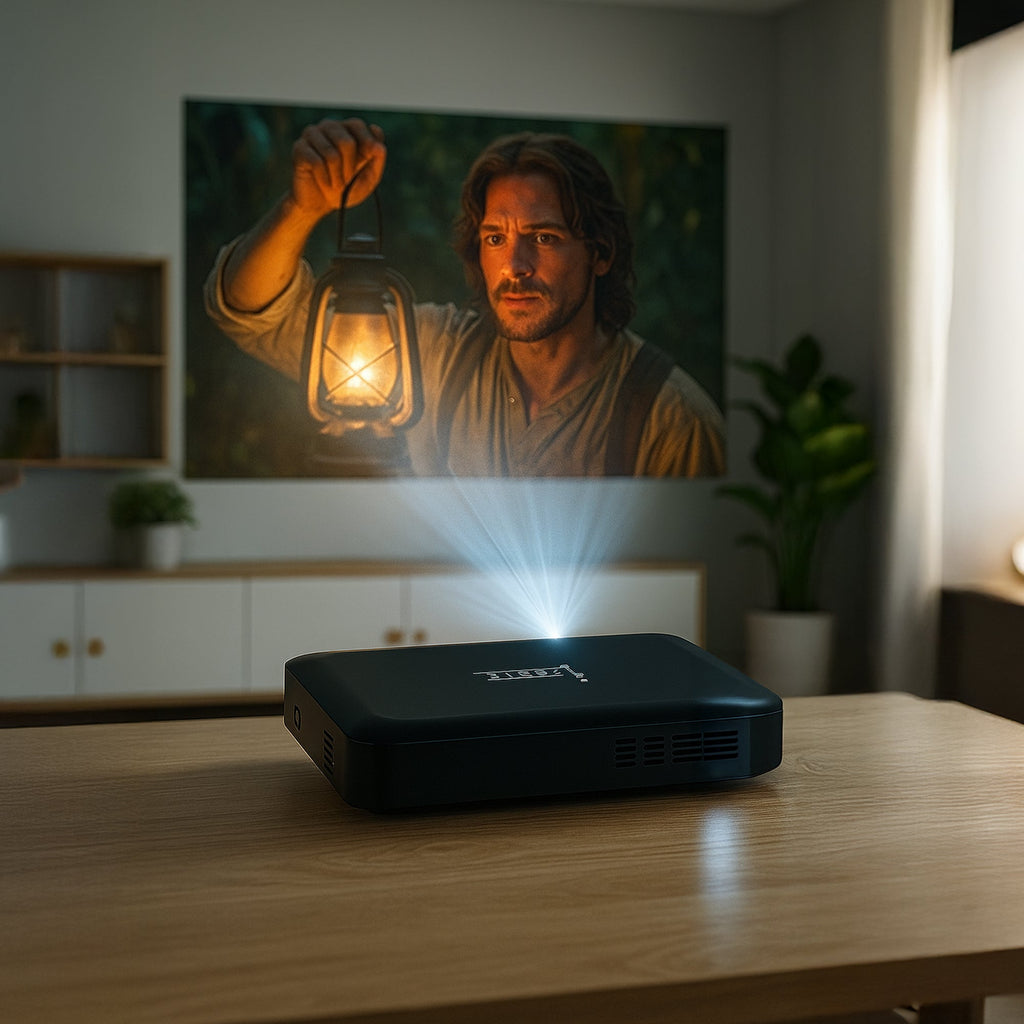 Pursonic compact portable HD projector in sleek casing for home theater and outdoor movie nights — view 3