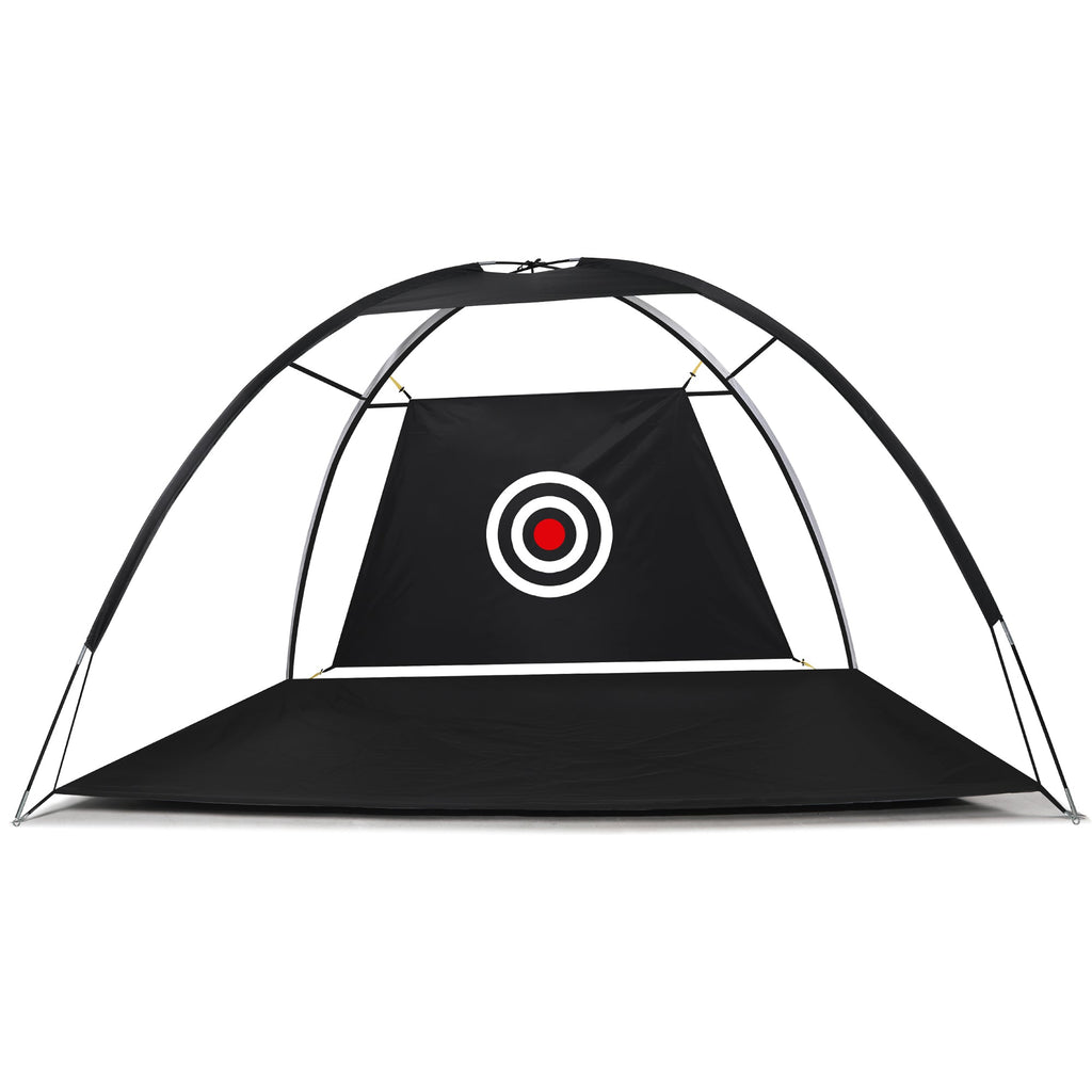 Black 3-meter Centra golf practice net with precision target, fibreglass poles, and carrying bag