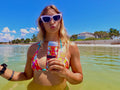 Vibrant Skull Bum Koozie insulated beverage can cooler in bold colorful summer beach patterns