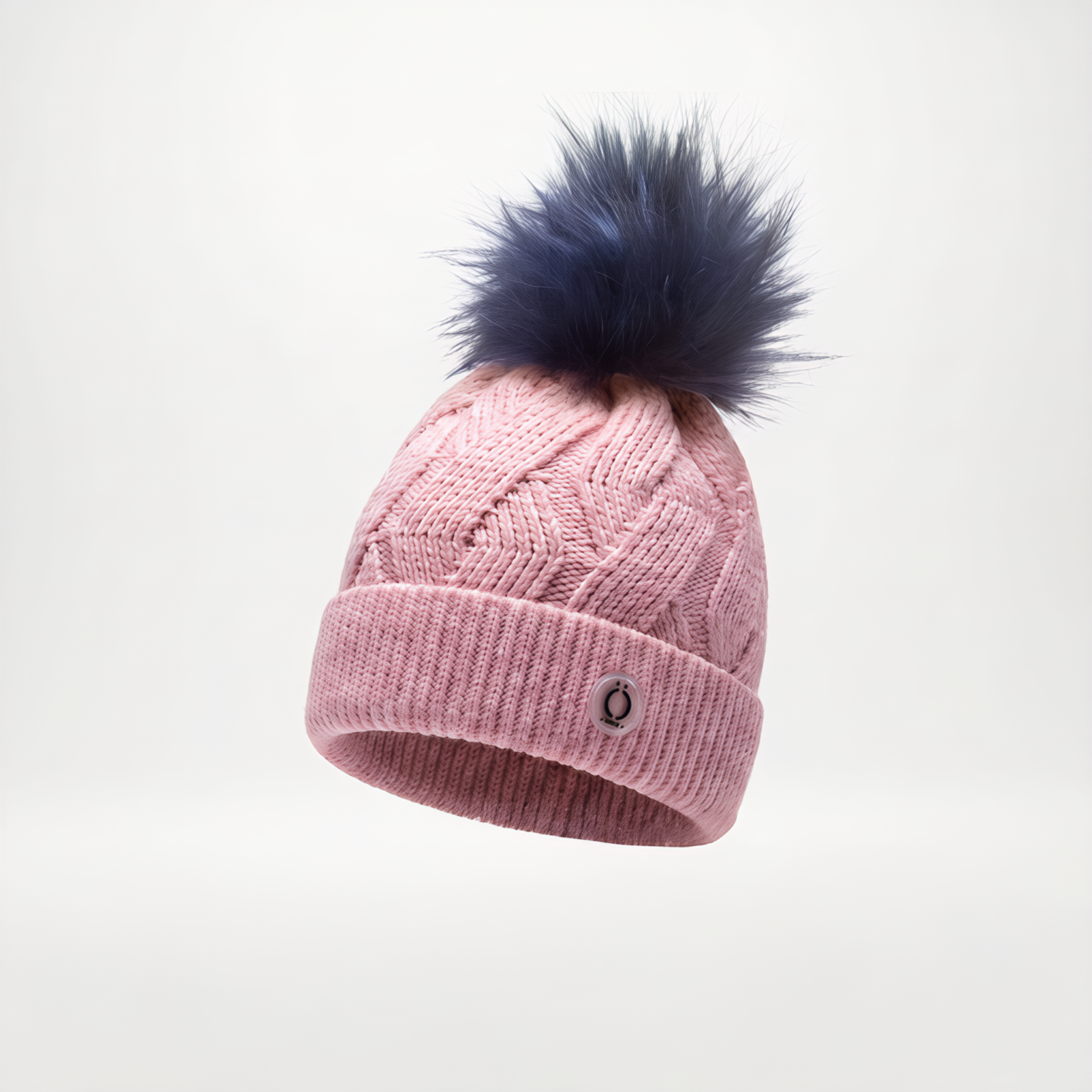 Blush pink kids knit winter tuque hat featuring a soft removable long fur pompom — view 5