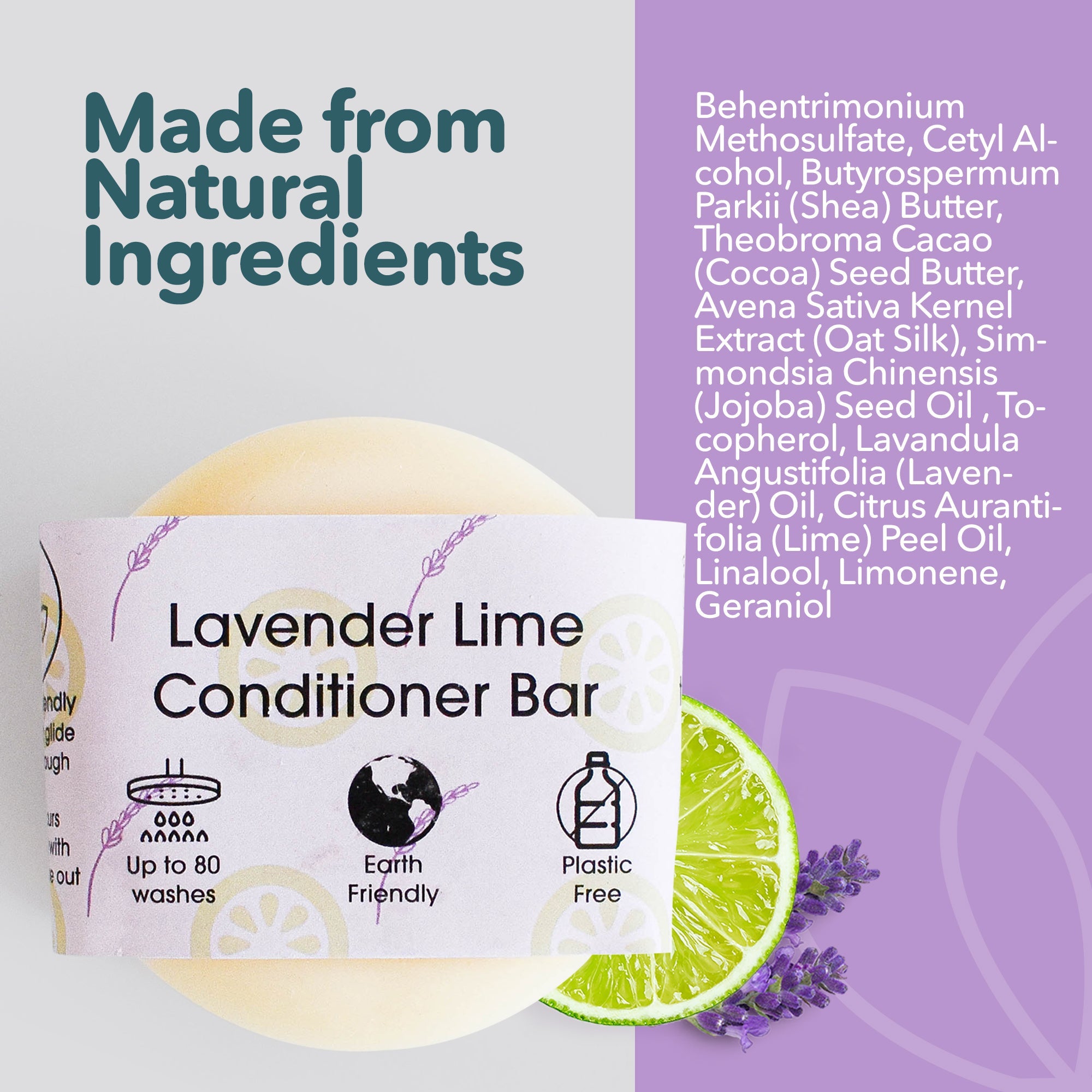 Lavender and lime solid conditioner bar in plastic-free packaging for eco-friendly natural hair care — view 4