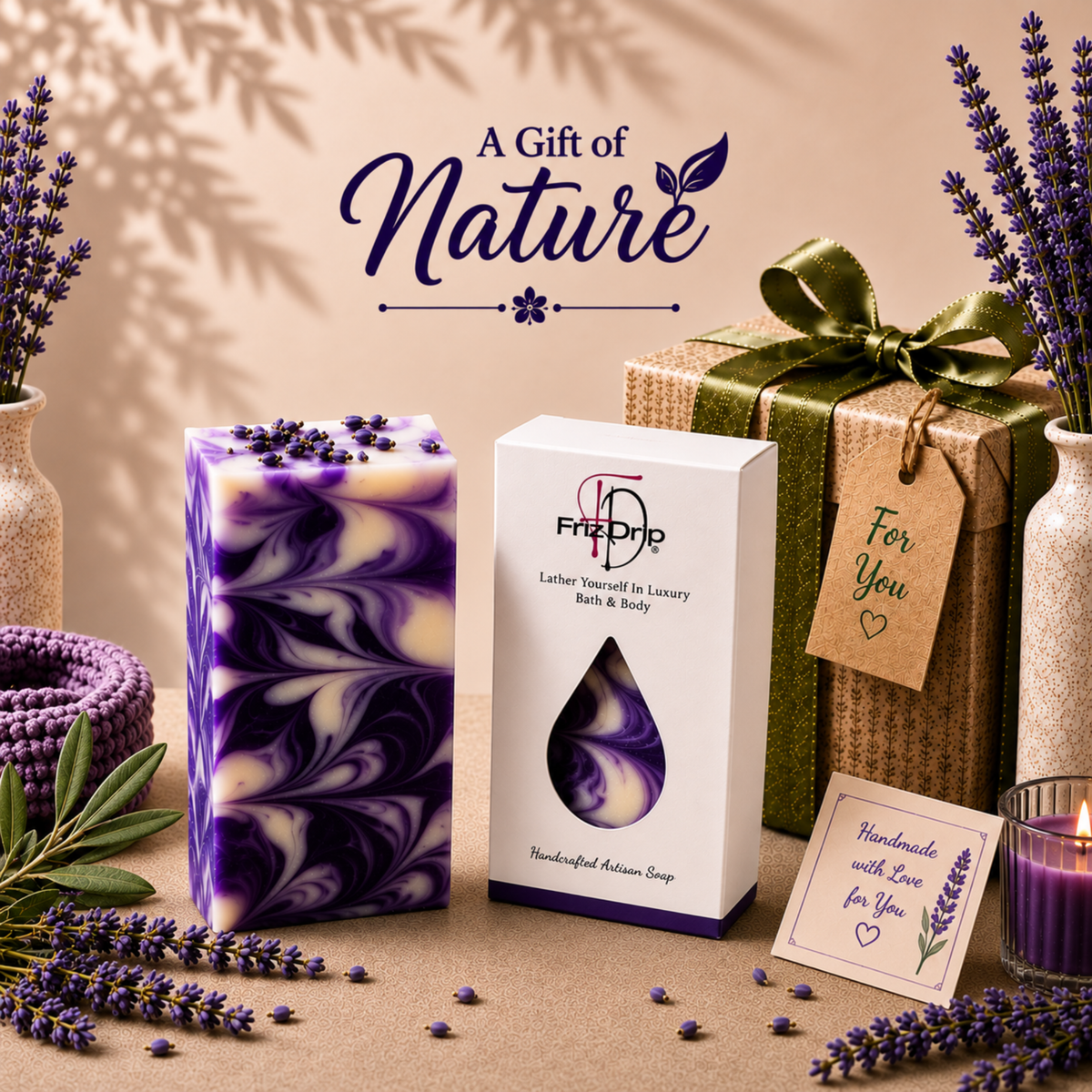 Lavender Flowers Soap Bar | Handmade Lavender Bath Soap & Moisturizing Body Bar-1