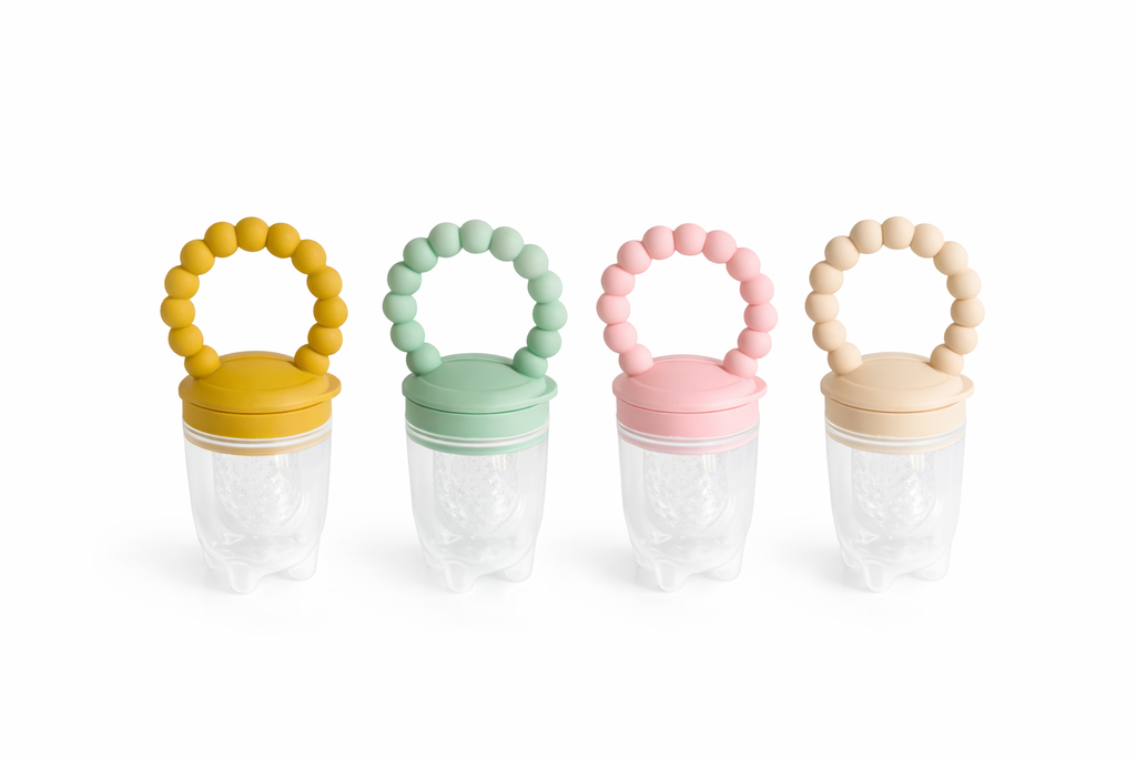 Silicone fresh food baby teether with interchangeable teats secure lid and mini freezing tray — view 2