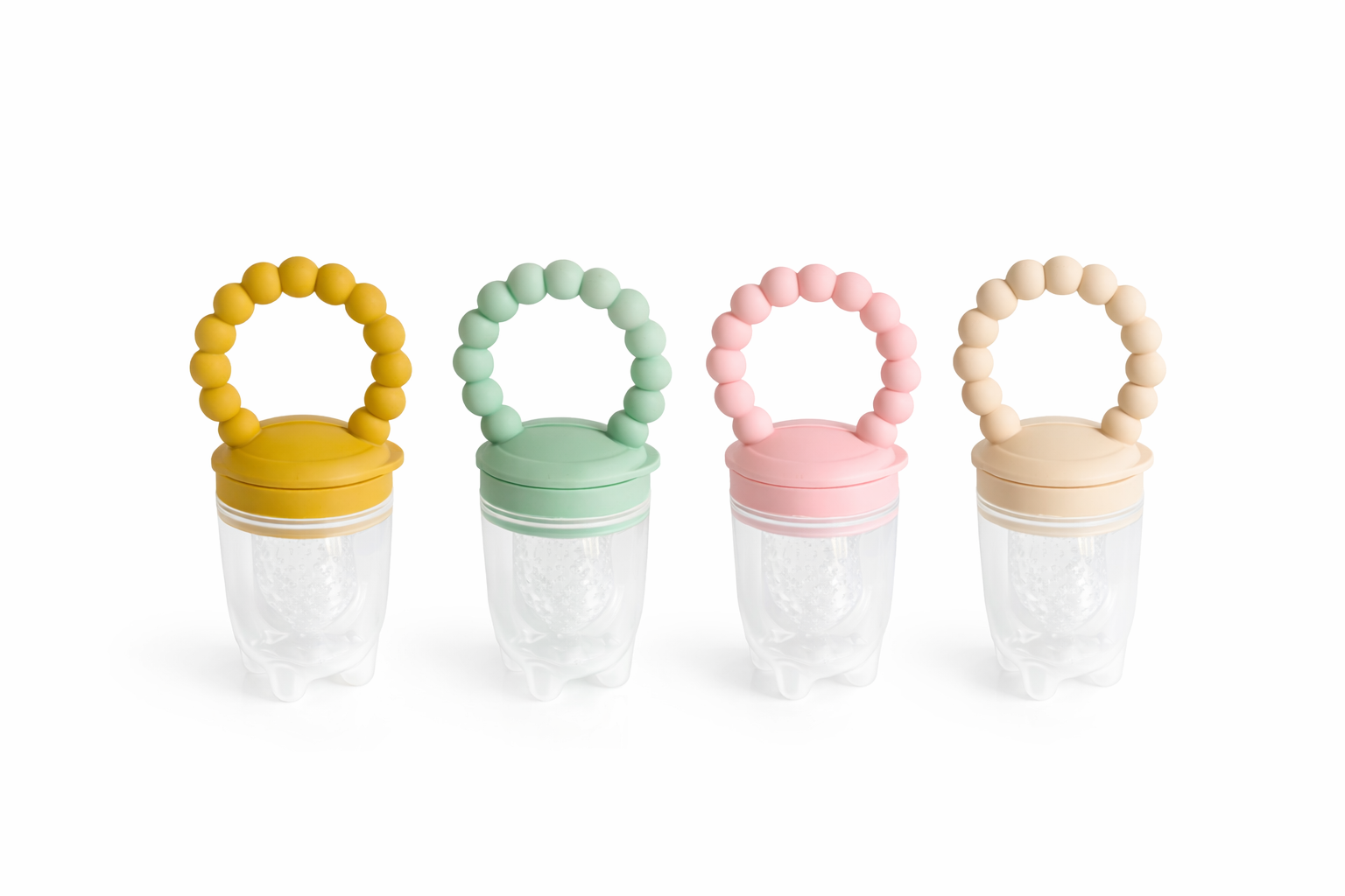 Silicone fresh food baby teether with interchangeable teats secure lid and mini freezing tray — view 2
