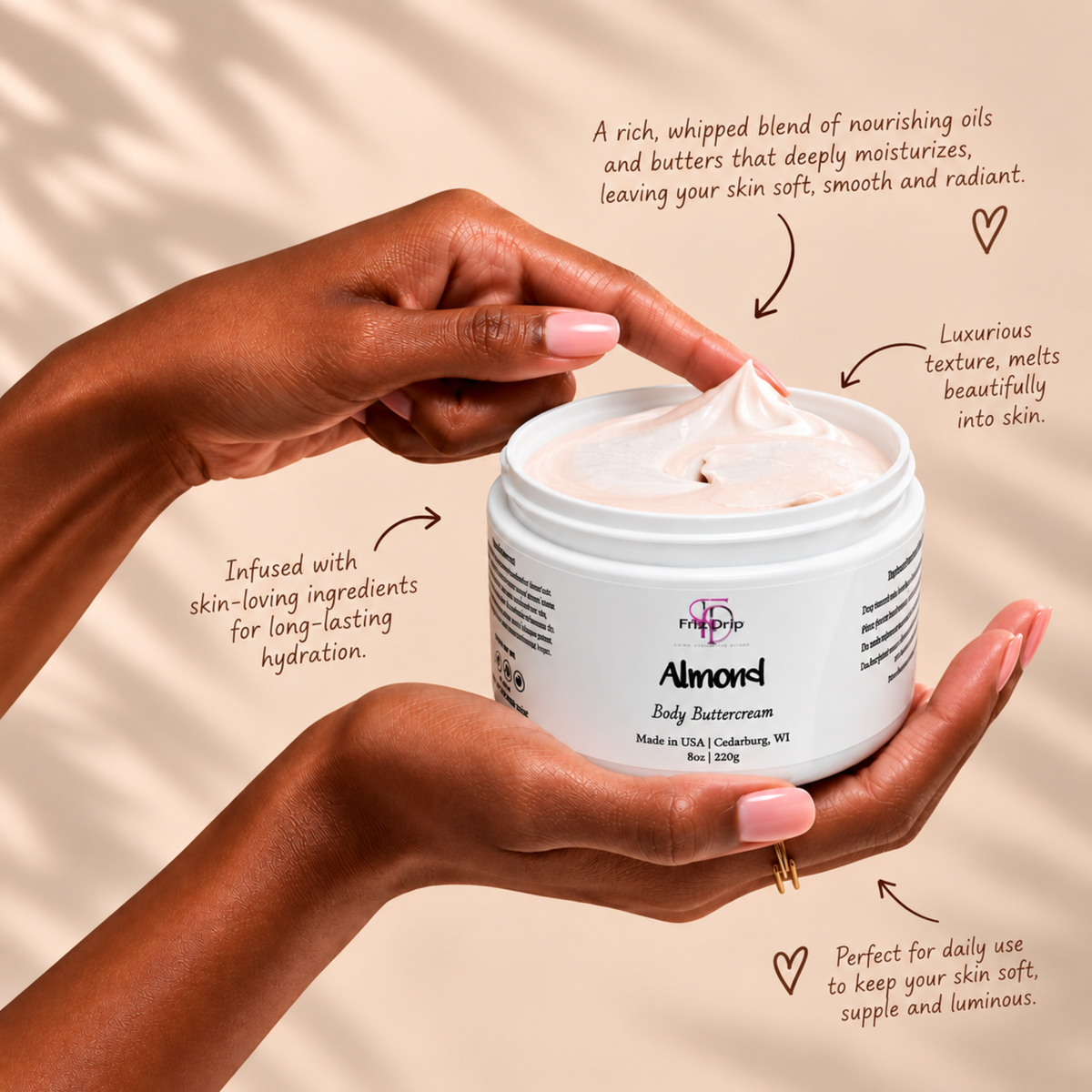 Almond Body Buttercream – Moisturizing Shea Butter & Safflower Oil, Warm Nutty Almond Scent, 8 oz-4