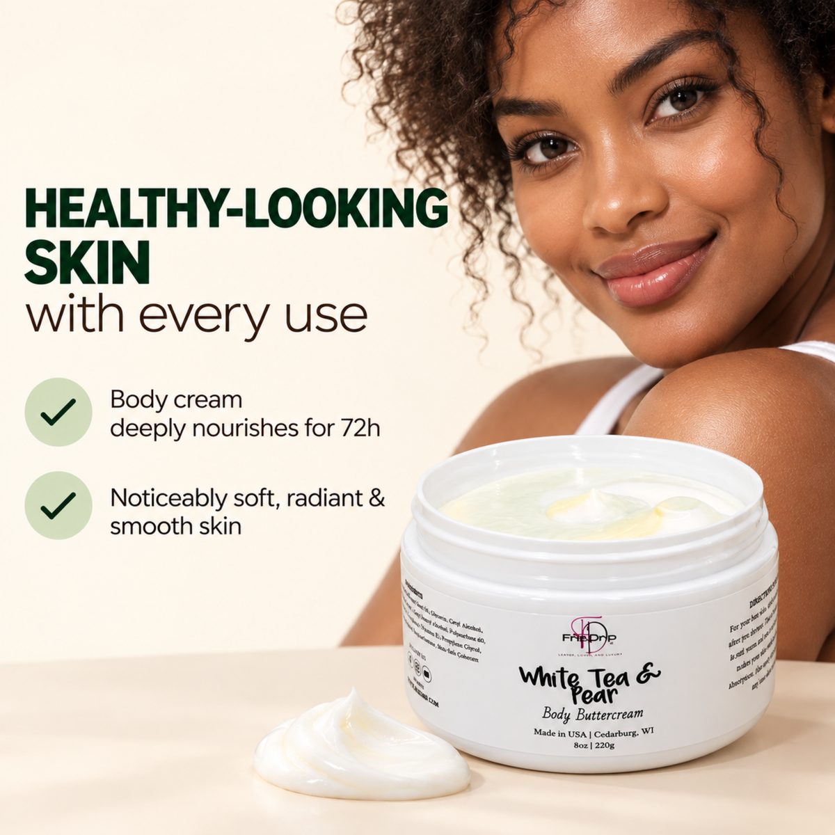 White Tea & Pear Body Buttercream – Moisturizing Shea Butter & Safflower Oil, Citrus & Fruity Scent, 8 oz-2