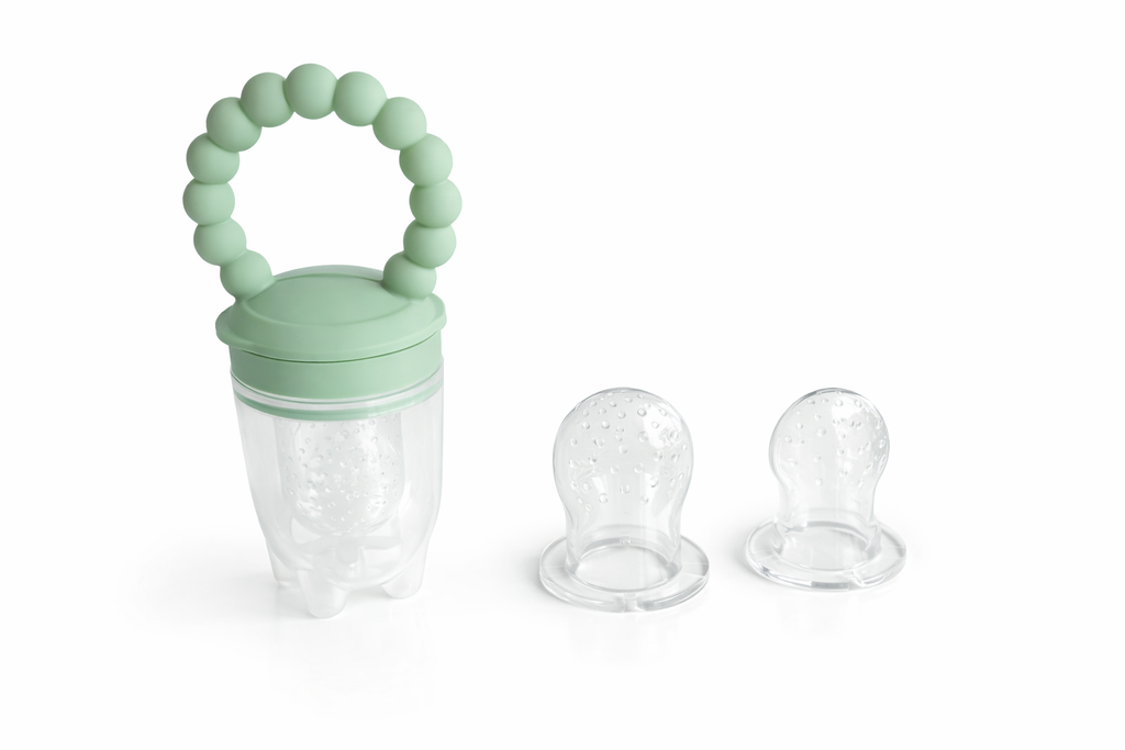 Silicone fresh food baby teether with interchangeable teats secure lid and mini freezing tray — view 4