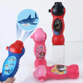 Handheld imagination projector toy flashlight in bright colors showing magical figure projections on a wall