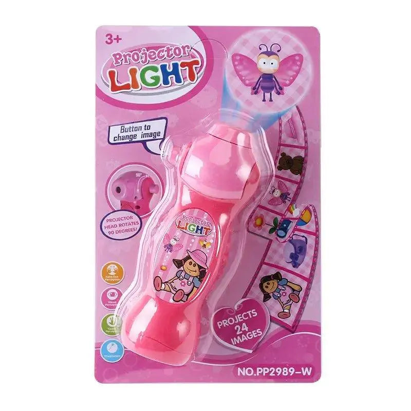 Handheld imagination projector toy flashlight in bright colors showing magical figure projections on a wall — view 2